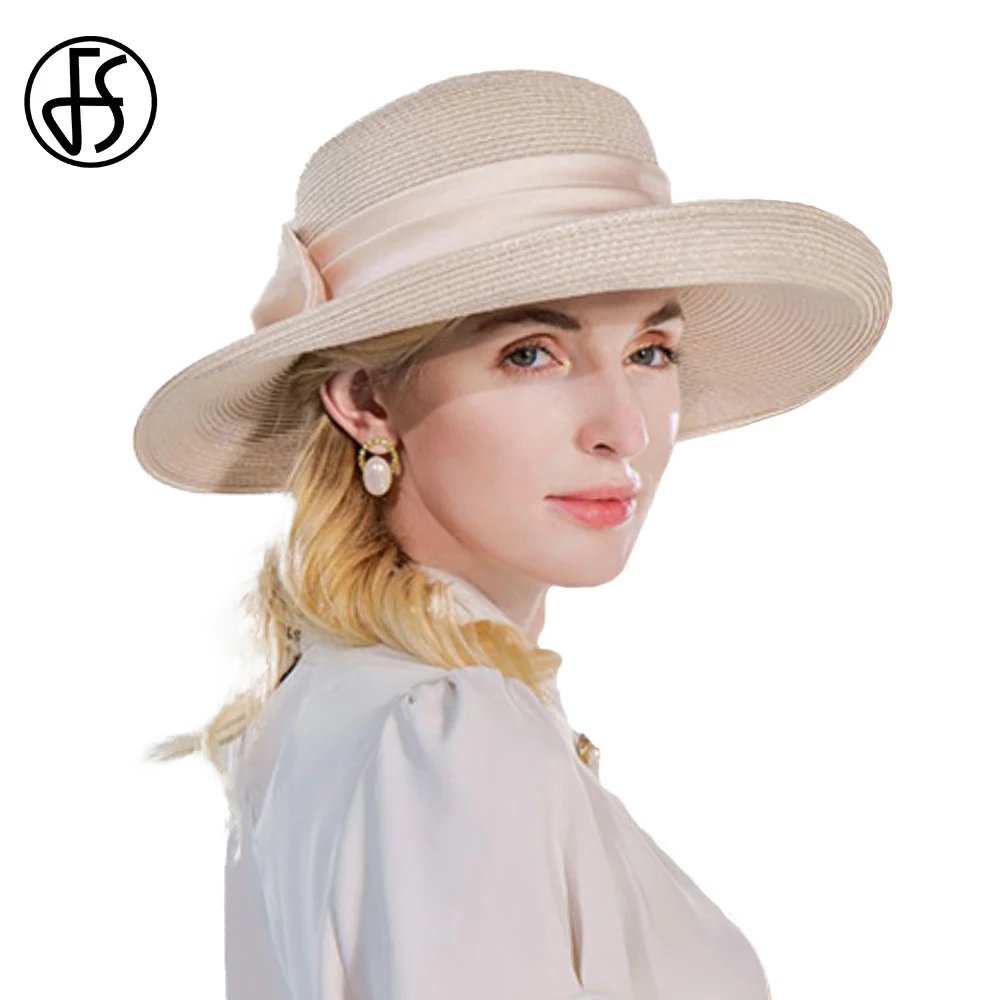 

FS 2023 Wide Brim Sun Visor Hats For Women Foldable Formal Millinery Ladies Wedding Church Elegant Cap Outdoor Beach Fedoras