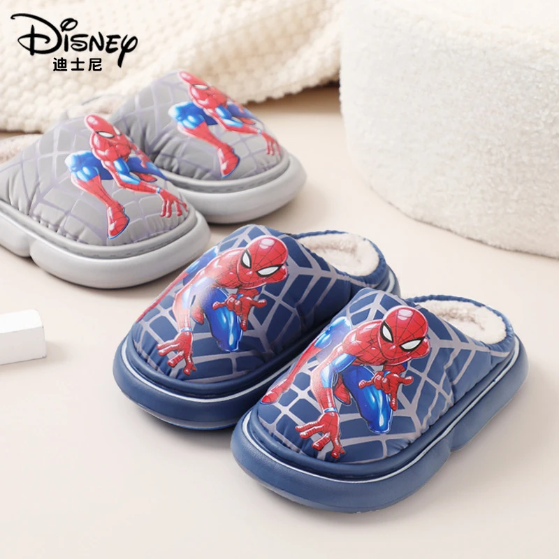 Хлопковые тапочки с рисунком Диснея Человек-паук домашние плюшевые теплые для