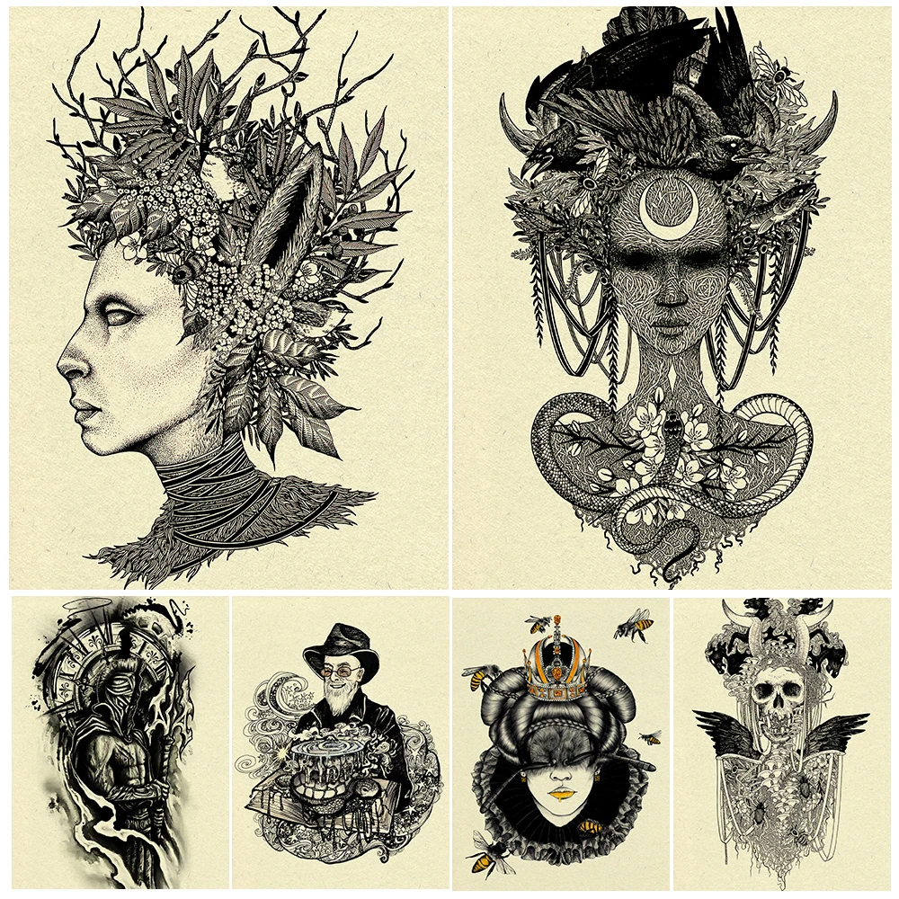 

Clockfighter,Plant Banshee,Queen Bee Vintage Wall Art Canvas Painting Wizard Magic Book Art Poster And Print Home Decor Unframed