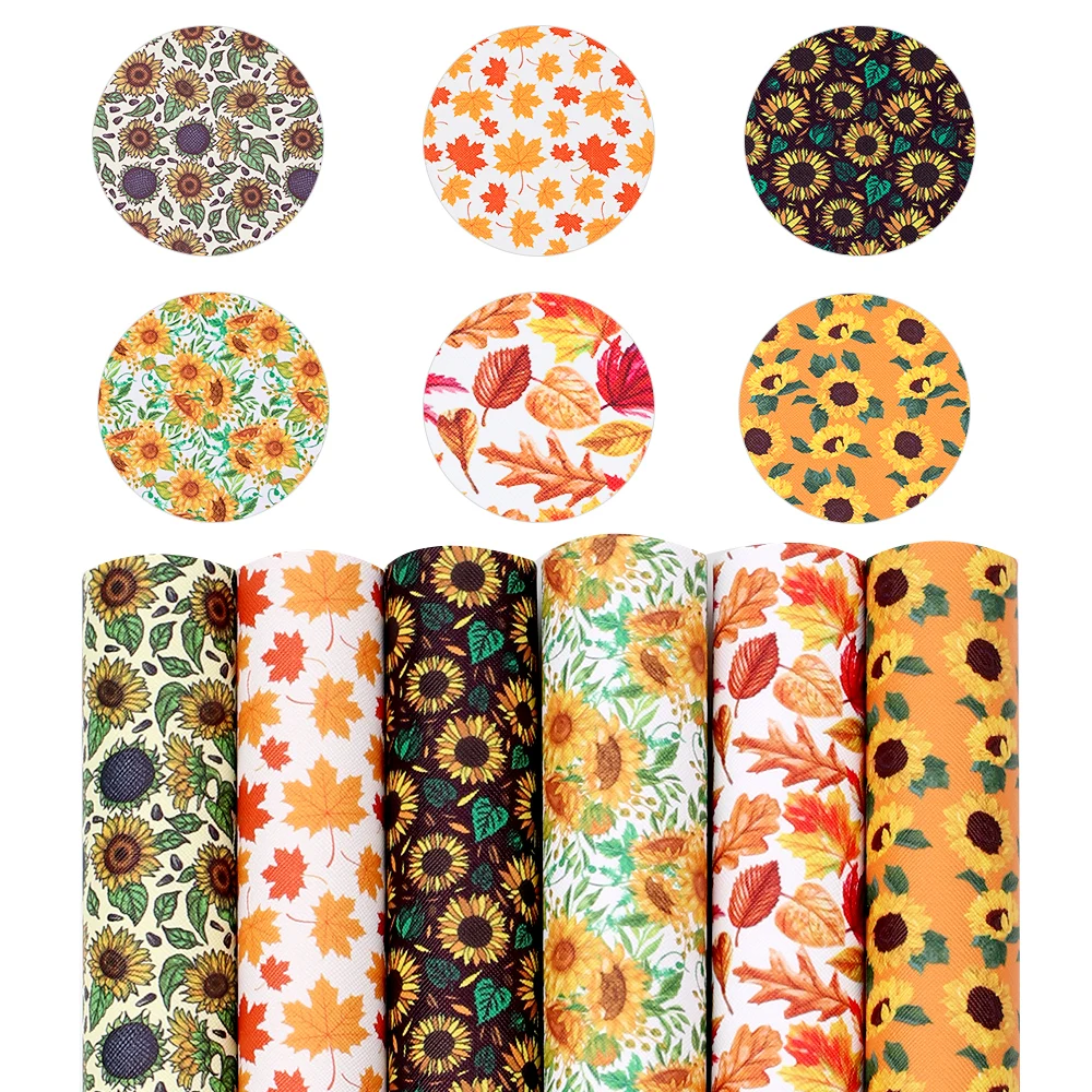 

Faux Leather Sheet Maple Leaves Sun Flower Pattern Printed Synthetic Leather Fabric For DIY Bag Craft Handmade 22*30cm/pc IBOWS