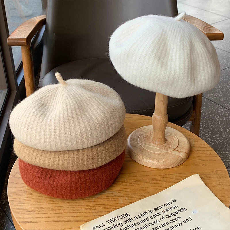 

Однотонный винтажный берет унисекс, шапки, французский берет, теплая шерстяная Шапка-бини на весну и зиму, женская уличная шапка для девочек...