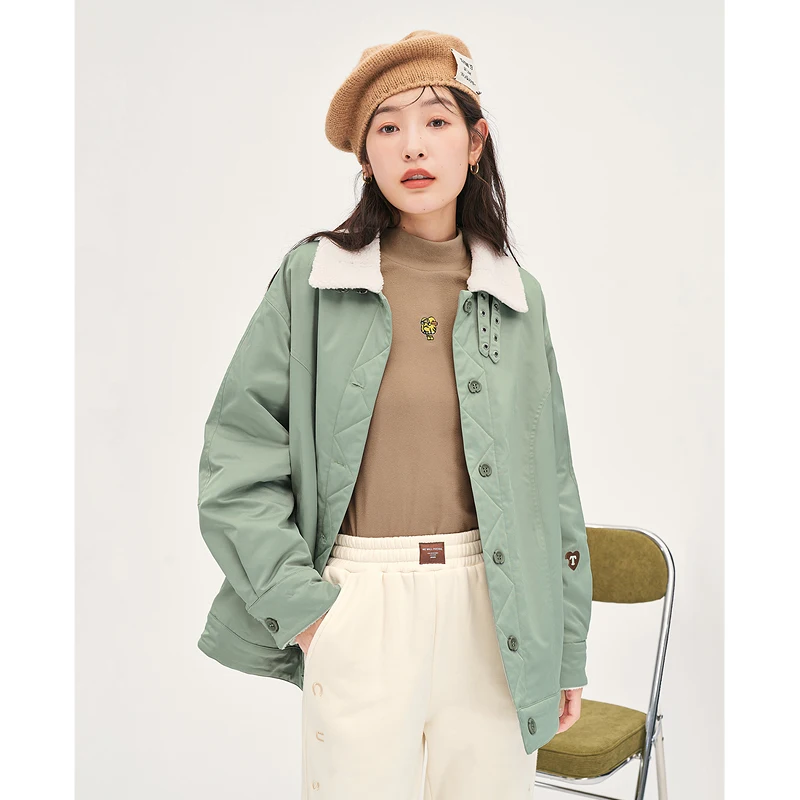 Toyouth Women Plush Coat 2022 Winter Long Sleeve Lapel Stand Collar Loose Jacket with Pocket Thick Warm Casual Outwear Tops