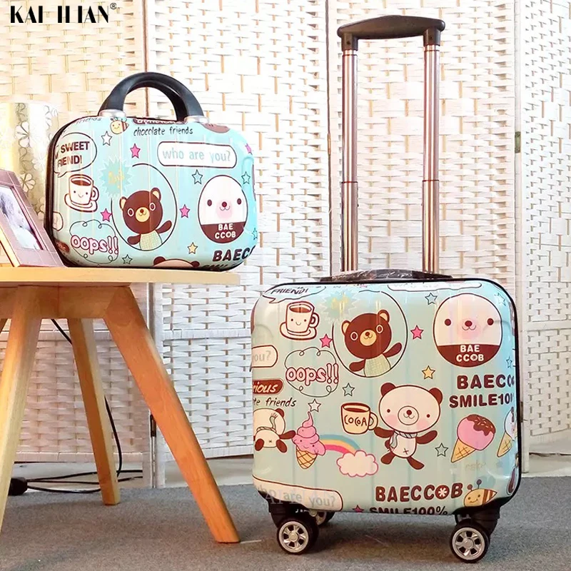 18'' kids Luggage set children's trolley suitcase on wheels travel carry on Rolling luggage Cabin suitcase Cute cartoon bag gift