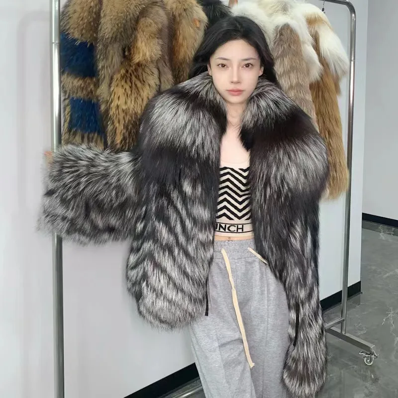 2023 real sable New Winter Import Fox Fur Coat Weave Whole Skin Thick Female Fox Coats Women Long Sleeve Short Natural Fur Coats