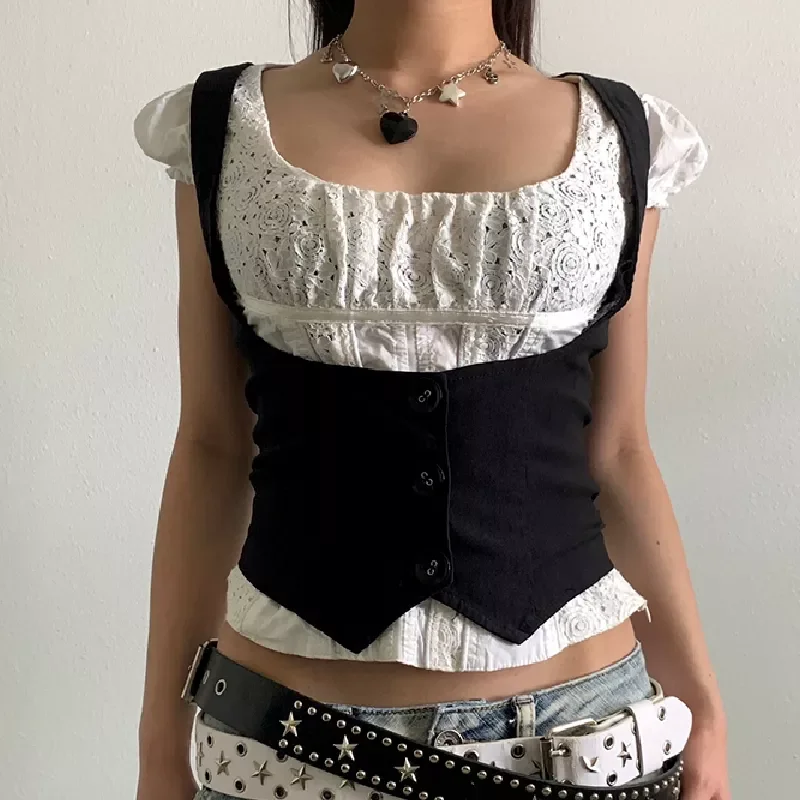 

NEW 2023 Women’s Punk Waistcoat Vest Sexy Body Shaping Vest Fashion Single-breasted Sleeveless Tuxedo Corsetier 90s Fairycore