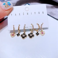 fashion 6 piece set black crystal small hoop earrings high quality love heart dangle earrings for women party jewlery