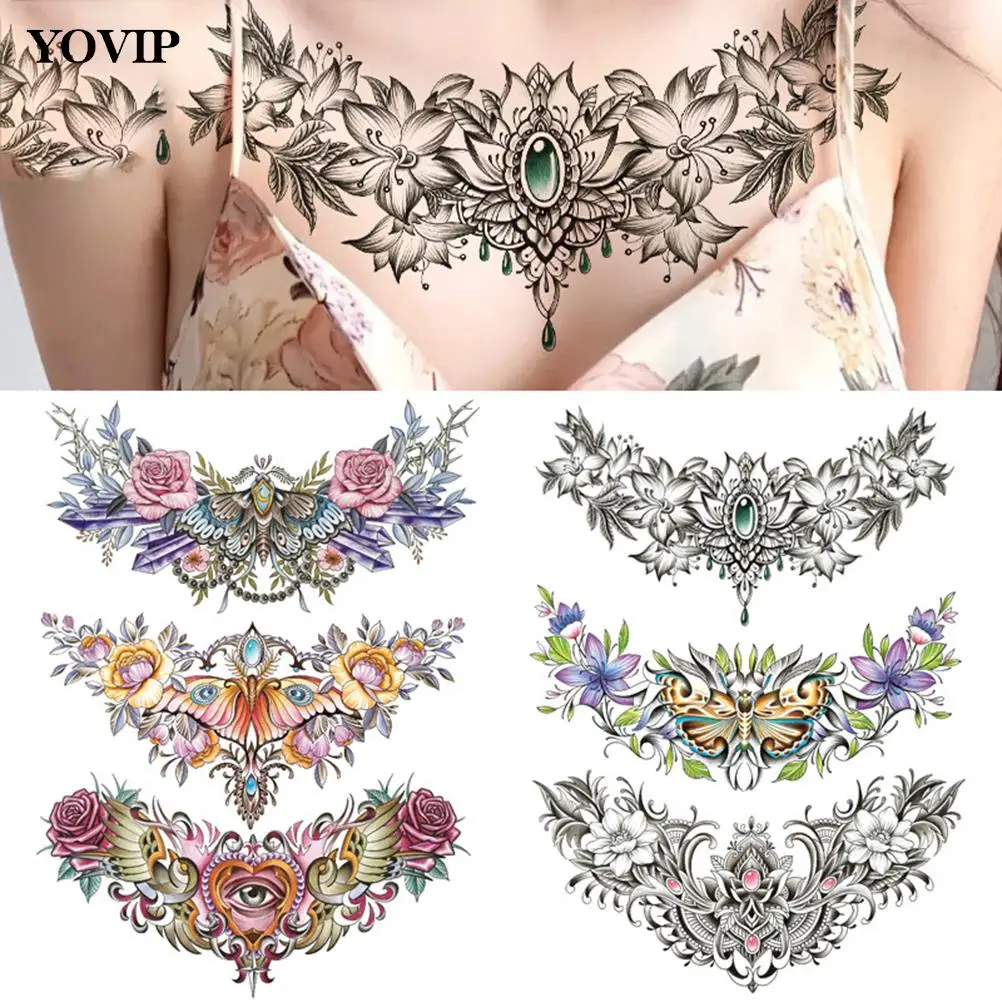 

Fake Tatoo Underboob Body Art Large Chest Waist Shoulder Back Waterproof Temporary Tattoo Sticker Cross Feathers Wings Thorns