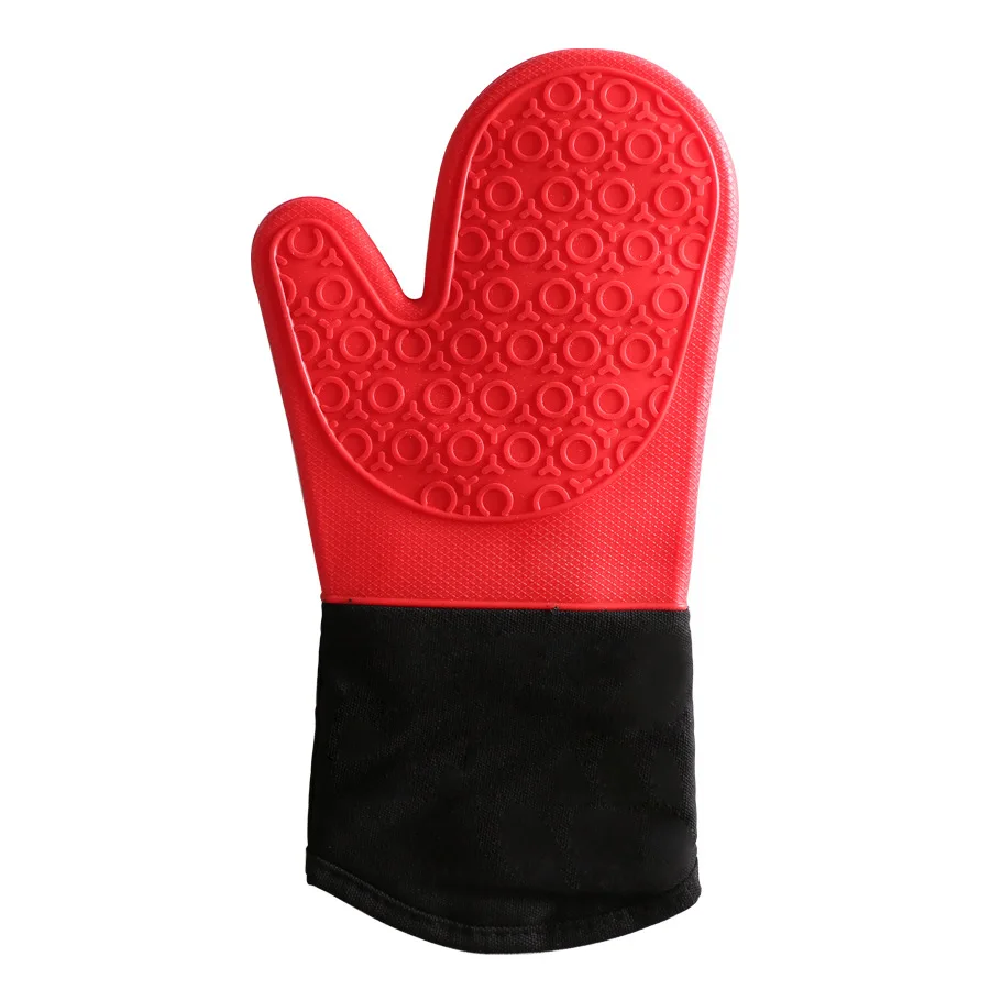 

New Non-slip Silicone Oven Gloves Waterproof and Heat-resistant Kitchen Barbecue Oven Long Cotton Gloves Barbecue Cooking Baking