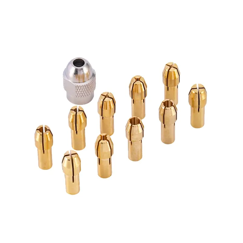 

11PCS/Set Mini Brass Drill Chucks Collet Bits 0.5-3.2mm 4.3mm Shank Screw Nut Replacement For Dremel Rotary Tool Accessories Set