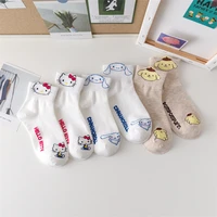 1 pair woman socks anime kawaii cinnamoroll pudding dog hellow kitty sanrio plush cartoon cute breathable cotton girls socks