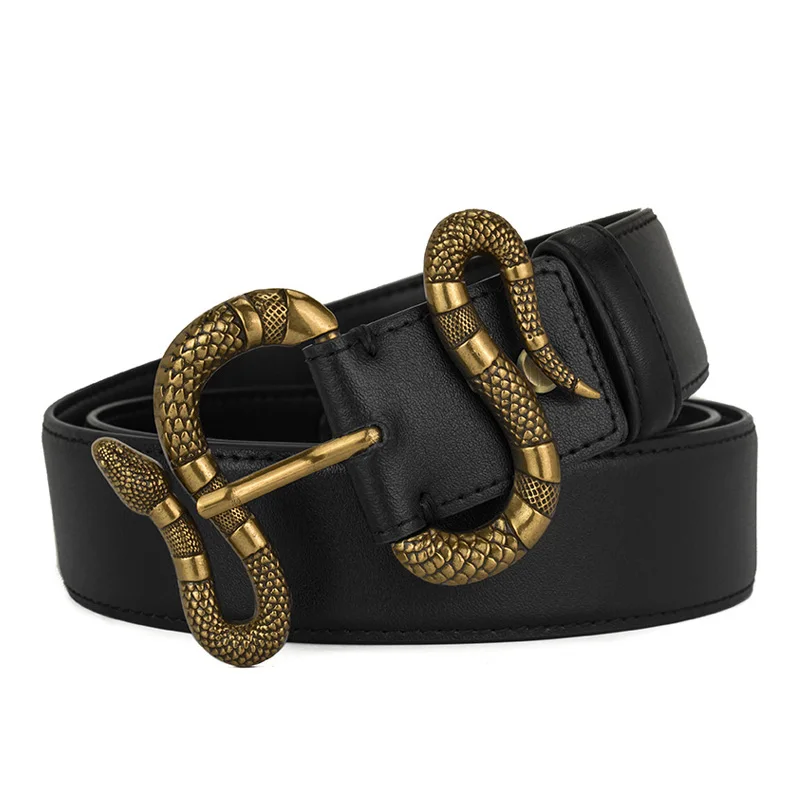 High Quality Man Designer Luxury Brand Belt Snake Head Pin Buckle Genuine Leather Women's casual Cowhide 3.8cm Width Jeans Belt