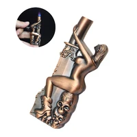 creative metal sexy lady sword sabre lighter green flame butane windproof jet lighter smoking accessories gadgets for men gifts