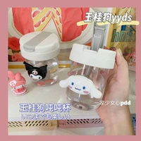 kawaii sanrios water cup kuromi my melody cinnamoroll cartoon transparent korean simple straw with lid juice cup gift for kids