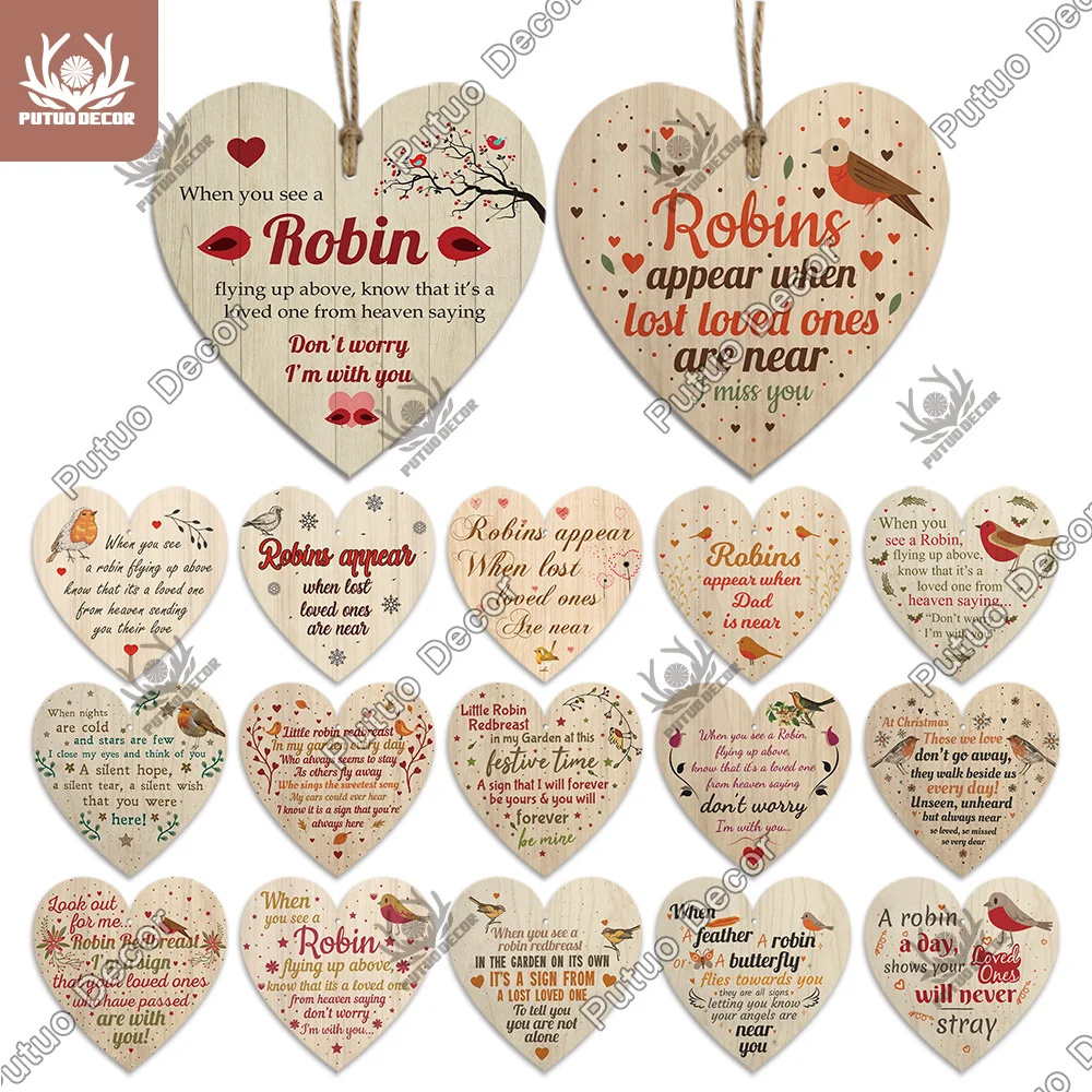 

Декоративный деревянный подвесной знак в форме сердца Putuo Decor Robin, орнамент дружбы для рождественского декора, подарки, наклейки на стену