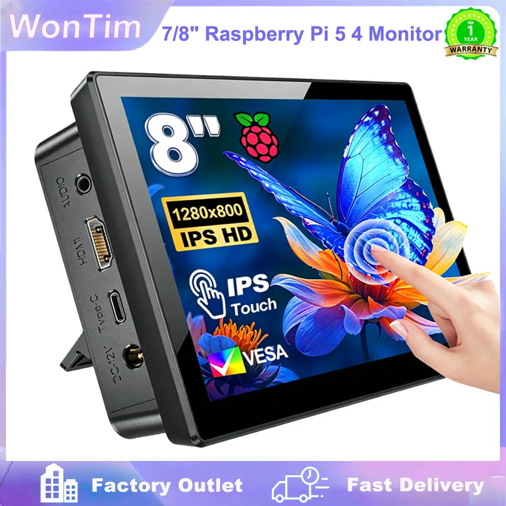 Фото Сенсорный IPS-экран Raspberry Pi 5 4 7/8 дюймов, 1280x800 HD LCD, HDMI-дисплей для RPI 4B 3B+ 3B, дополнительный экран для ПК, портативный монитор №1