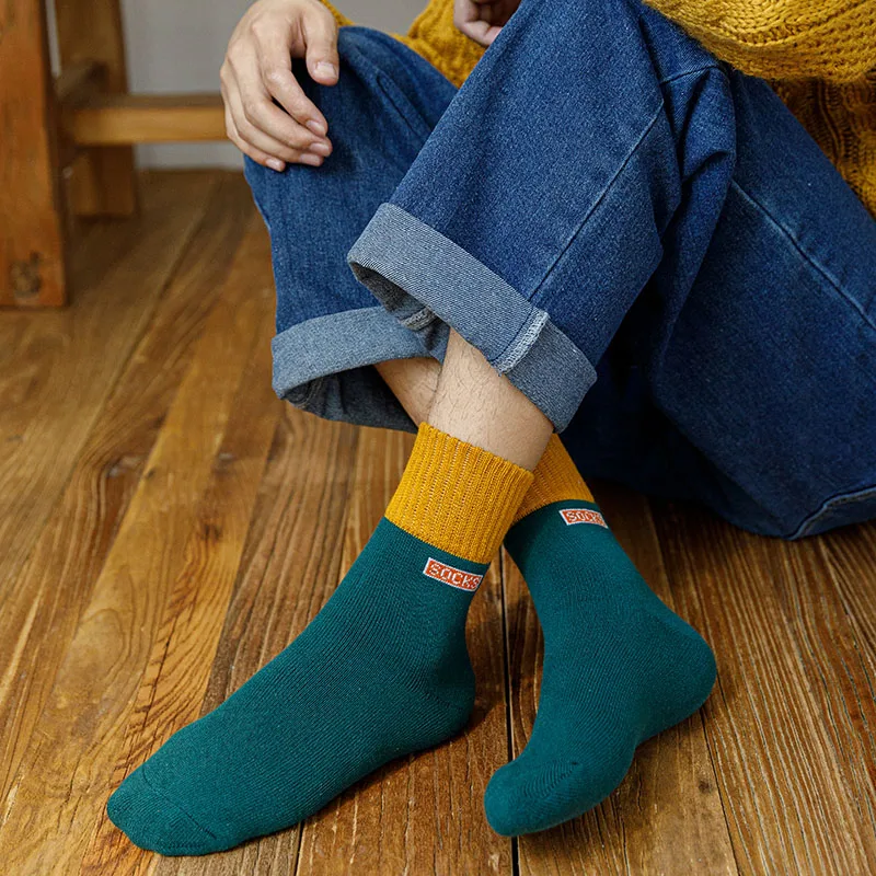 Winter Men's Thick Cotton Socks Harajuku Retro Warm Fashion Casual Long Socks Men 10 Pair