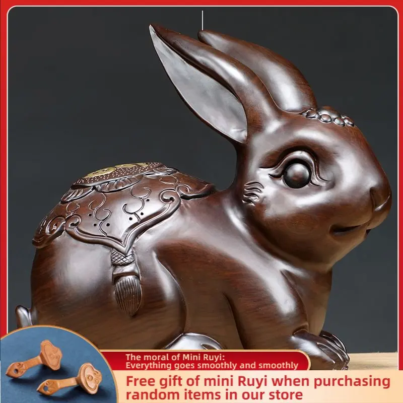 

Wood Carving Ornament Rabbit Solid Wood Carving Handhandle Piece Twelve Zodiac Wooden Rabbit Home Decoration Mahogany Artifact