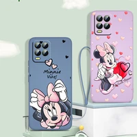 pink minnie mouse disney phone case for oppo find x5 x3 lite f21 a94 a93 a77 a76 a74 a72 a57 a53s a16 a9 a5 5g liquid rope