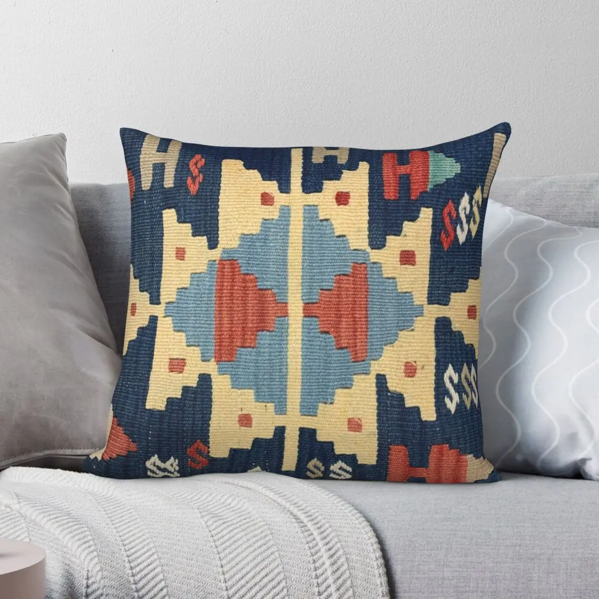 Blue And Red Navajo Pillowcase Polyester Linen Velvet Creative Zip Decor Pillow Case Home Cushion Cover