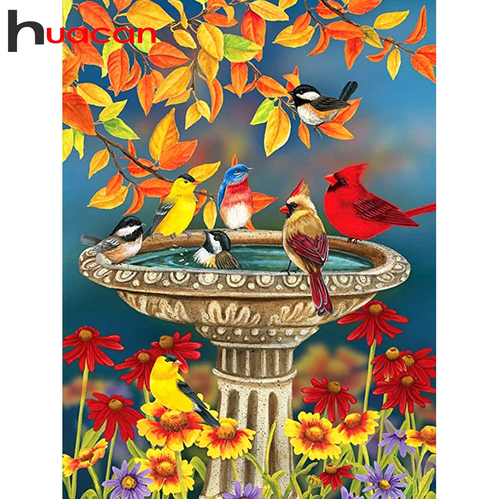 

Huacan Diamond Painting Bird Full Square/Round Mosaic Animals Beads Embroidery Fall Daisy Handicraft Pictures For The Home