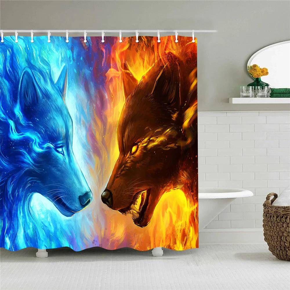 

Flame Wolf Lantern Feast3D Waterproof Shower Curtain Bathroom Decoration Cortinas Abstract Printing Shower Polyester Curtain