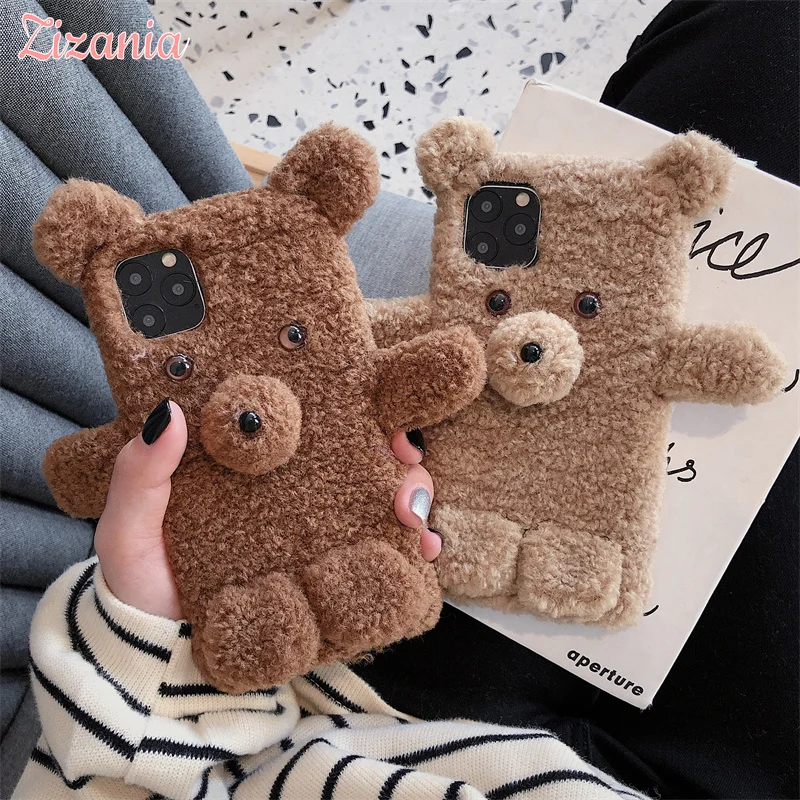 

Cute Little bear Solid color Plush Phone Case For iPhone 13 12 Mini 11 Pro XS Max SE 2020 X XR 7 8 6 6S Plus Shockproof Case New