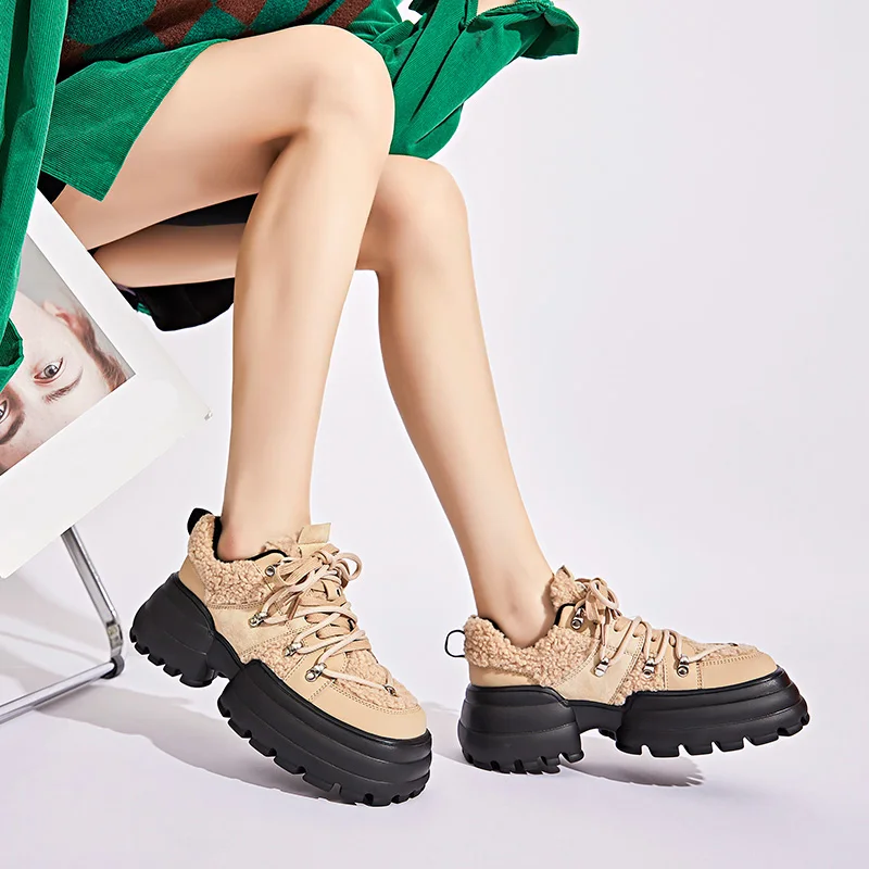 DRKANOL Fashion Winter Warm Shoes Women Casual Sneakers Thick Bottom Platform Height Increasing Trend Versatile Sneakers Female