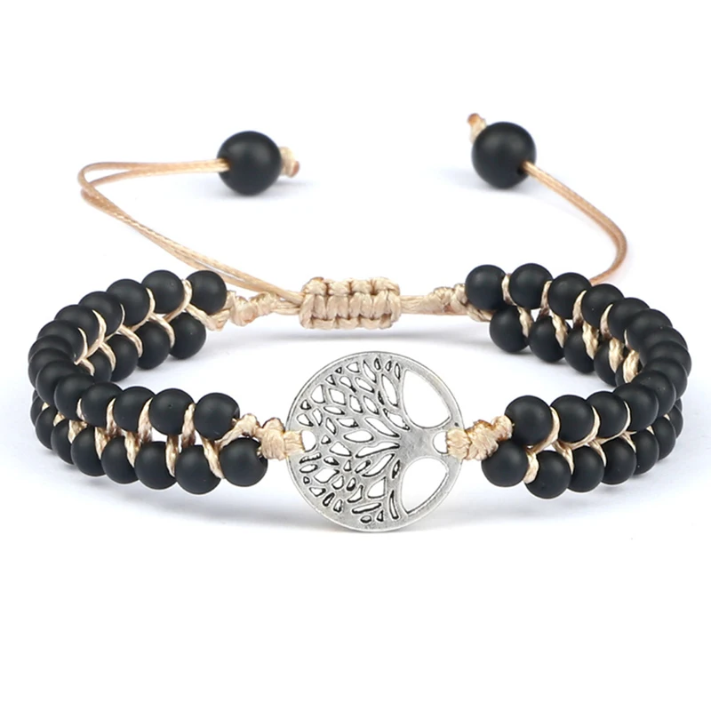 

Natural Black Matte Stone Beads Bracelet Tree of Life Lion Infinity Braided Charm Bracelets Women Men Yoga Wrap Bangles Jewelry