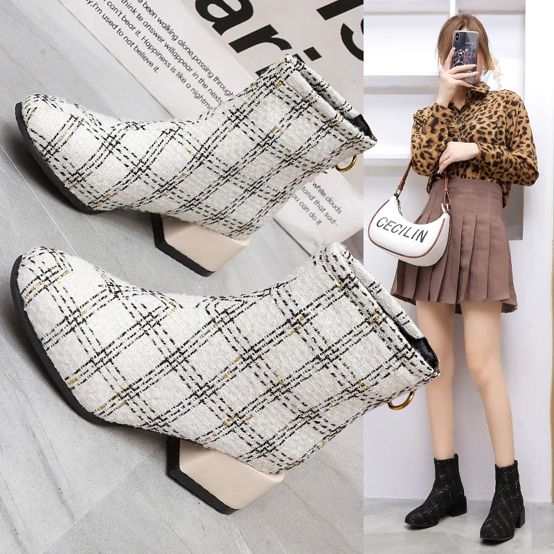 

New Winter Women's Boots Fashion Ankle Boots Women's Shoes Pointed High Round Toe Botas Mujer Botte Femme Fashion Boots Wild