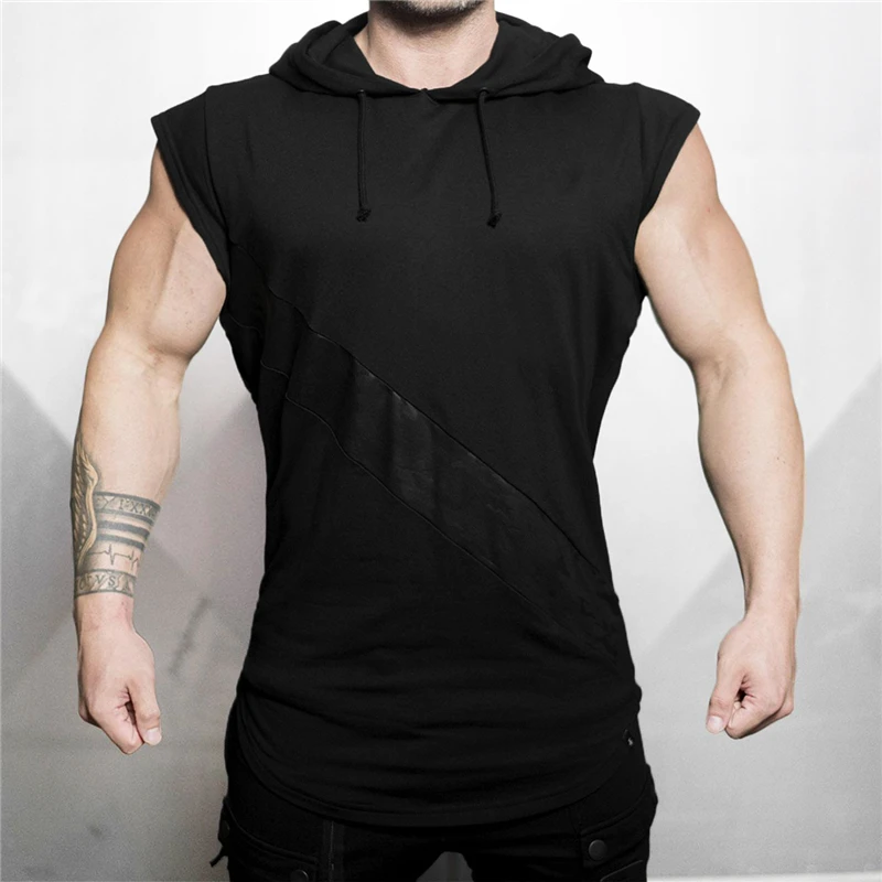 

Men Bodybuilding Stringer Tank Top with hooded Mens Gyms Clothing Fitness Mens Sleeveless Vests Cotton Singlets Muscle Tankops