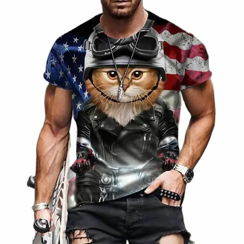 

Summer Men's And Women's T-shirt Cute Cat Pattern 3D Printing Round Neck Funny Pet Print LargeSizeUnisex Top Pullover Fashion