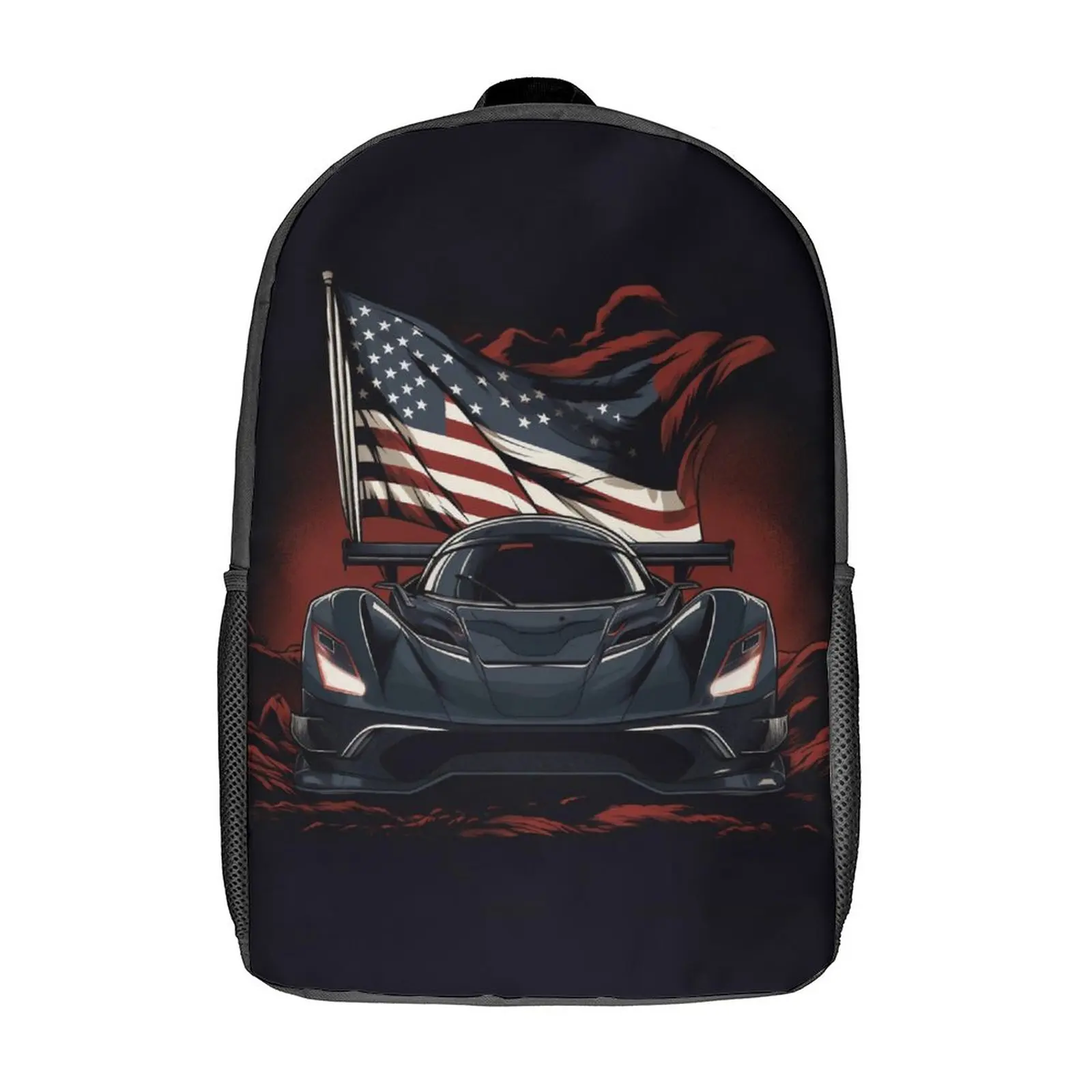 

Dazzling Sports Car Backpack American Flag Car Travel Backpacks Women Men Kawaii School Bags Colorful Big Rucksack