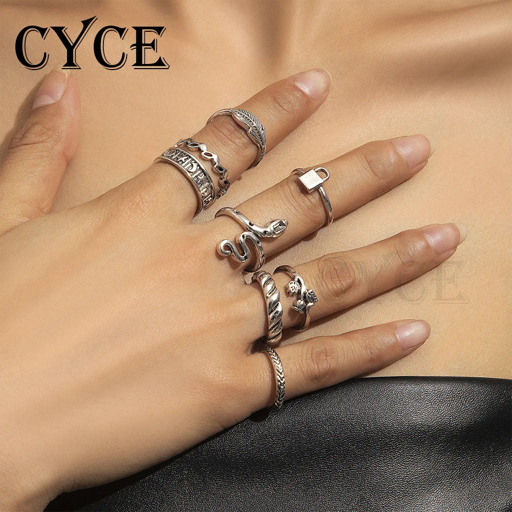 

CYCE Punk Gothic Snake Lock Set Rings for Women Vintage Silver Multi-element Rings Retro Charm Finger Jewelry Accessories 2022