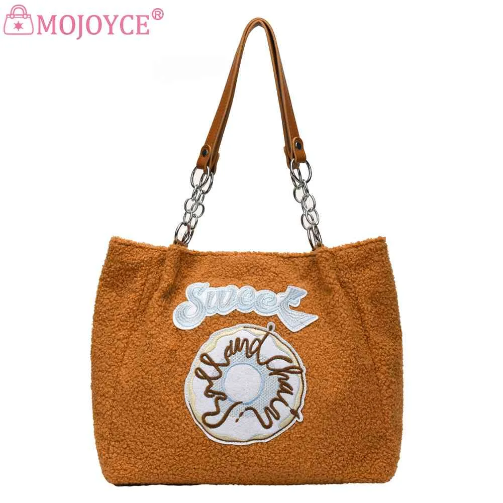 

Plush Ladies Handbags Fashion Large Capacity Shopping Bag Casual Chain Simple Portable Zipper Autumn Winter for Weekend Vacation