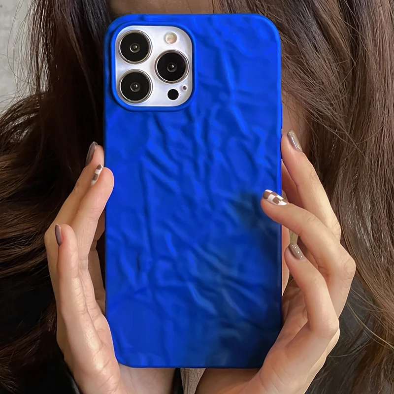 

INS Artistic Luxury Klein Blue Phone Case For iPhone 13 11 12 14 Pro Max XS Mini XR X 8 7 Plus Tin Paper Pattern Soft Back Cover