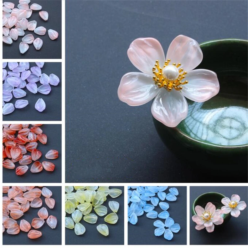 

50pcs/lot new creative glass leaves petals charm beads connectors for diy earrings hairpin jewelry making accessories