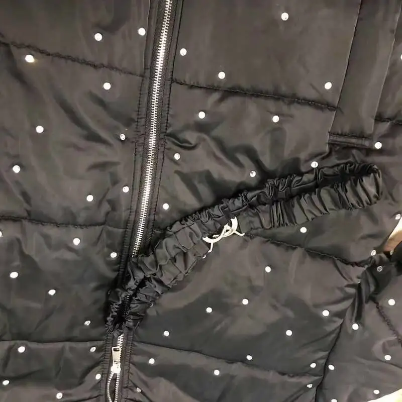 Women's Winter 2022 Mid-length Thickened Parka Women's Warm Jacket New Rhinestone Beaded Waist Cotton Clothes