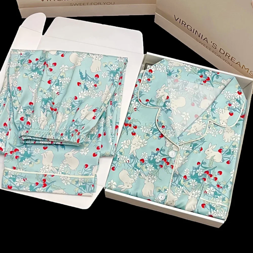 Женский пижамный комплект с цветочным принтом длинные брюки короткие рукава