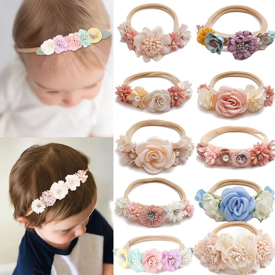 Newborn Flower Headband Infant Kids Party Crown Photography Outfits Baby Elastic Photoshoot Props Toddler Nylon Hair Accessories