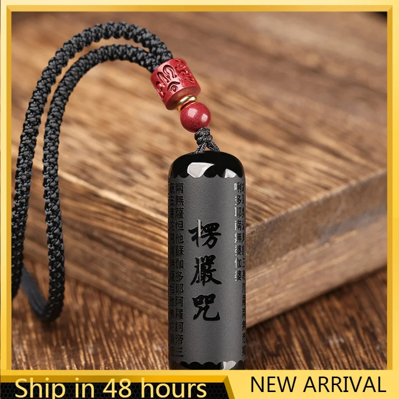 

Obsidian Shurangama Mantra Pendant Year Rabbit Heart Sutra Necklace Adjustable Length Perfect Birthday Gift Friends Loved Ones