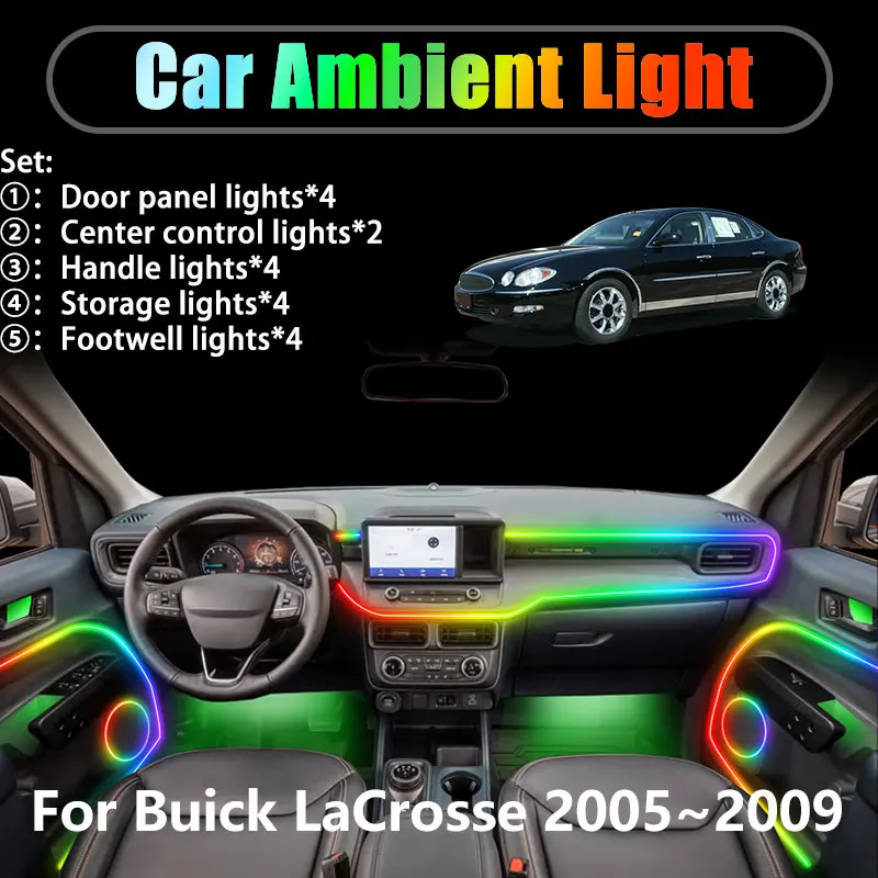 Фото Для Buick LaCrosse 2005 ~ 2009 Allure MK1 2/18 в 1, автомобильное окружающее освещение, светодиодные внутренние светодиодные фонари багажника, USB RGB Ensemble Streamer №1
