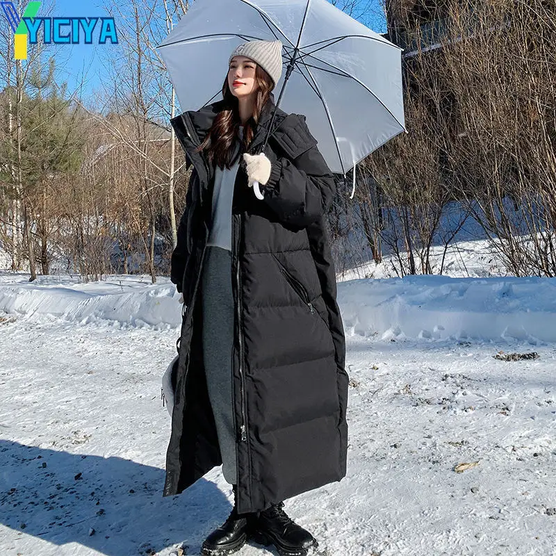 YICIYA Bomber Women Long Thicken Down Coat Brown Parkas Windbreaker Warm Winter 2022 Woman Long Sleeves Jackets Bombers Coats