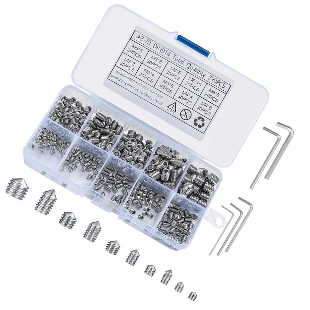 

290 Pieces/Set 10 Kinds Screw Assortment Portable Hex Socket Screws