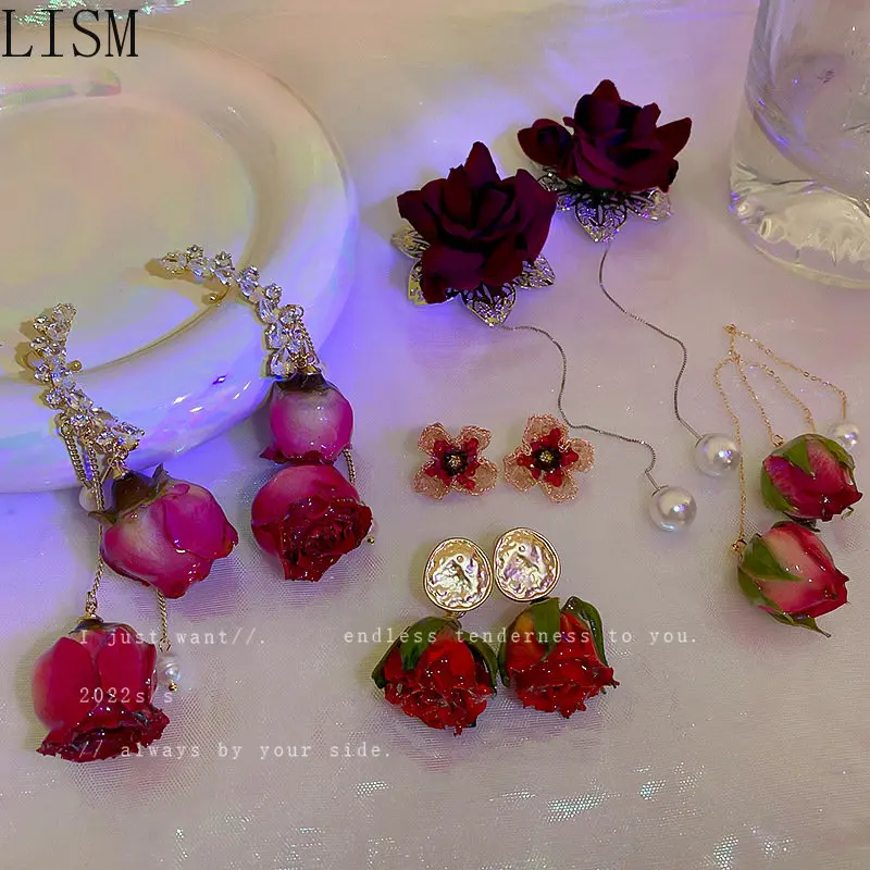 

925 silver needle eternal rose flower earrings Korean fashion ear studs elegant earrings for women boho egypt jewelry luxury