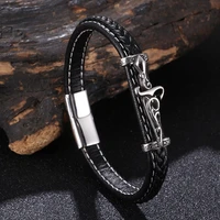 2022 punk stainless steel braided men leather bracelet mens leather rope spliced titanium steel bangle bb1228