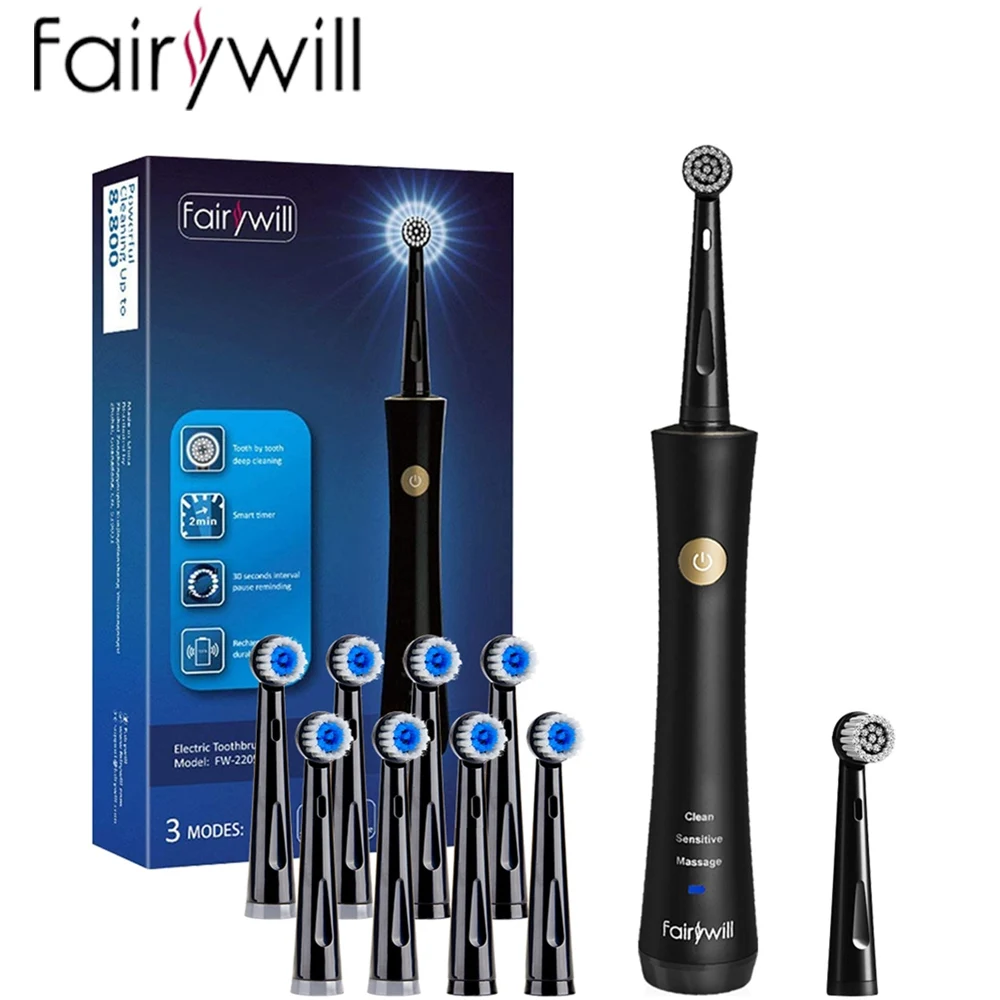 

Fairywill Electric Sonic Toothbrush Waterproof Electronic Tooth Brushes Replacement Heads FW-2205 USB Charge Rechargeable Adult