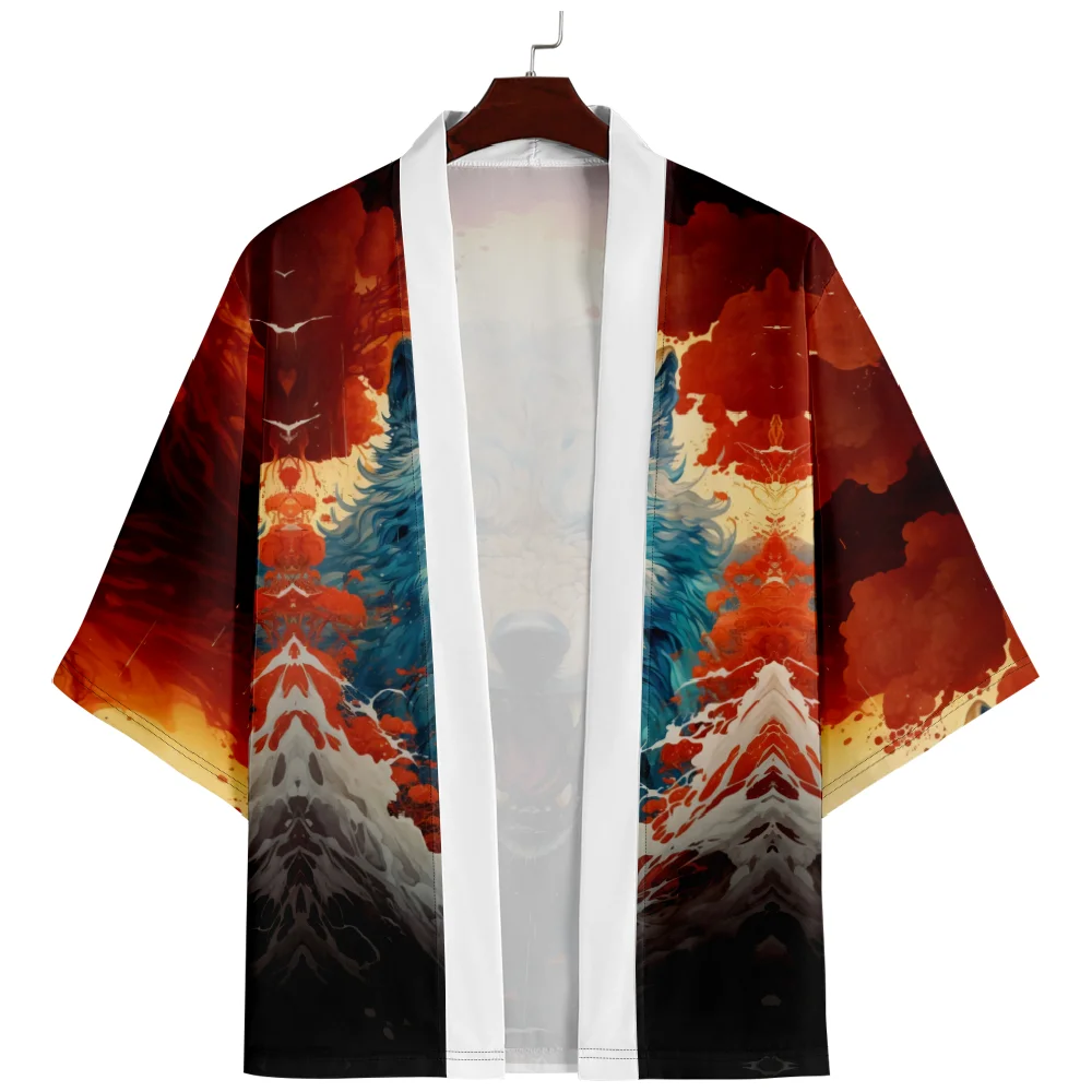 Пляжная юката с принтом волка для женщин и мужчин японское кимоно в стиле