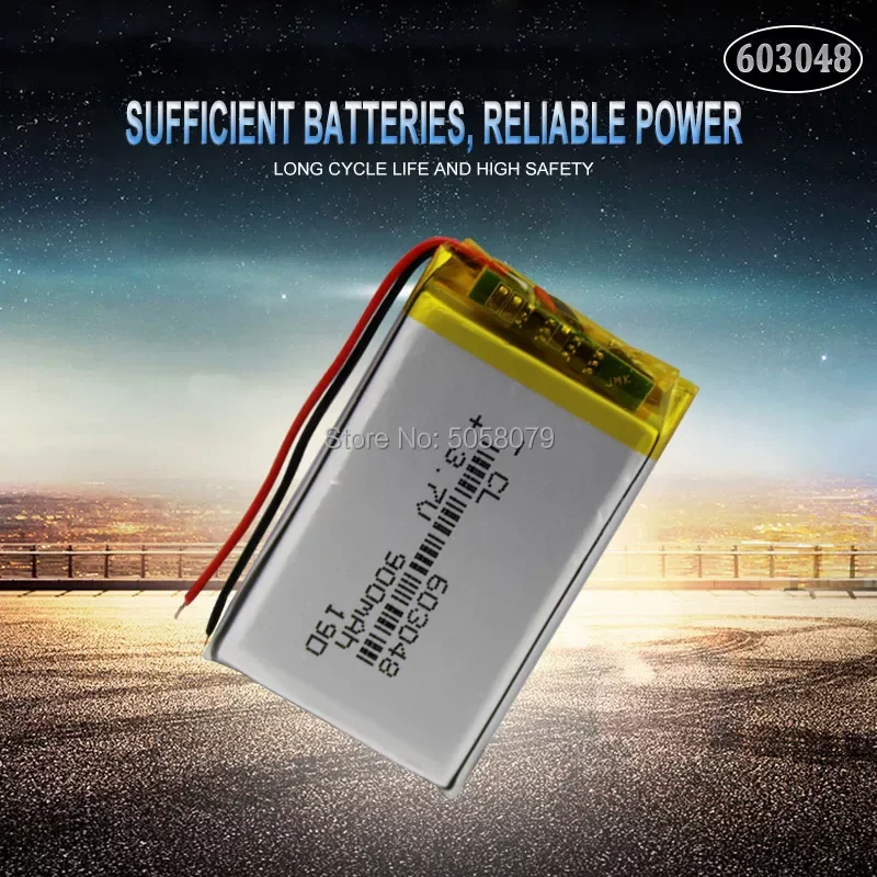 

1pcs 3.7V 900mAh 603048 Rechargeable Battery Li-Po Polymer cells Lithium li-ion Lipo Battery For Drone MP4 GPS DVD LED Light