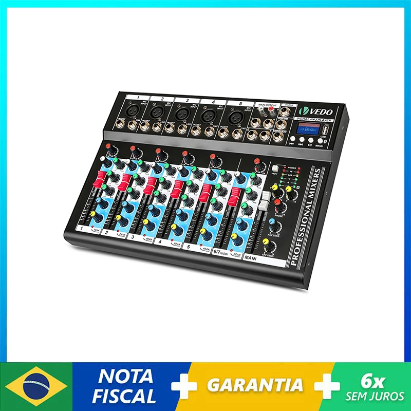 

VEDO Portable Mixing Console 7 Channels Soundcard USB Play Record Computer Playback Mini Audio Mixer Broadcast Podcast VDA107L