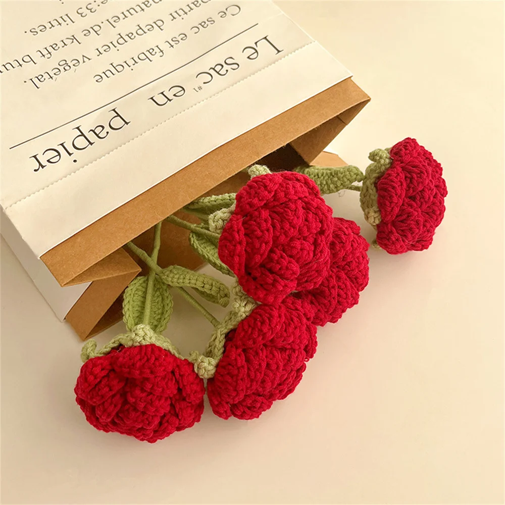 

1 шт. букет для вязания розы, искусственный цветок ручной вязки «сделай сам», вязаный цветок, домашний стол, креативный праздничный декор для...